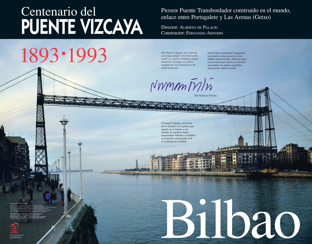 Cartel del puente Vizcaya editado en 1993 por el COAATBI / copyright​: COAATBI.