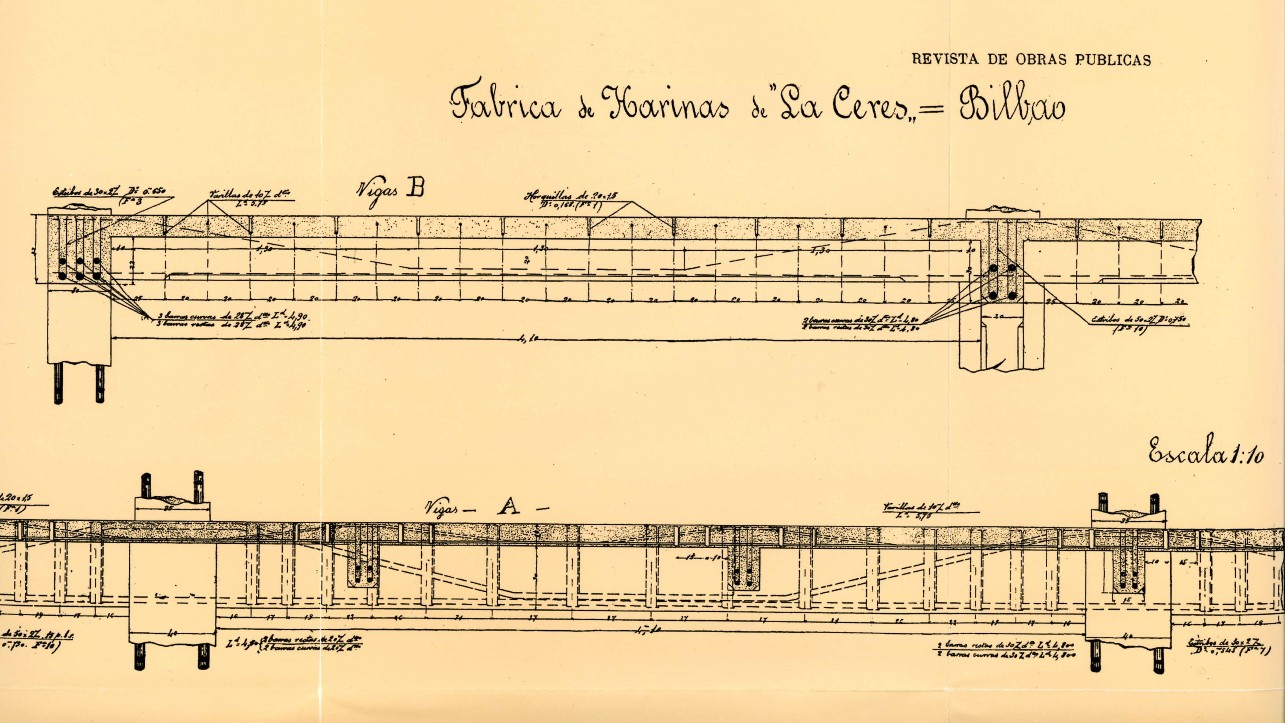 Plano de armado de vigas de la fábrica de harinas La Ceres, 1900 / Revista de Obras Públicas