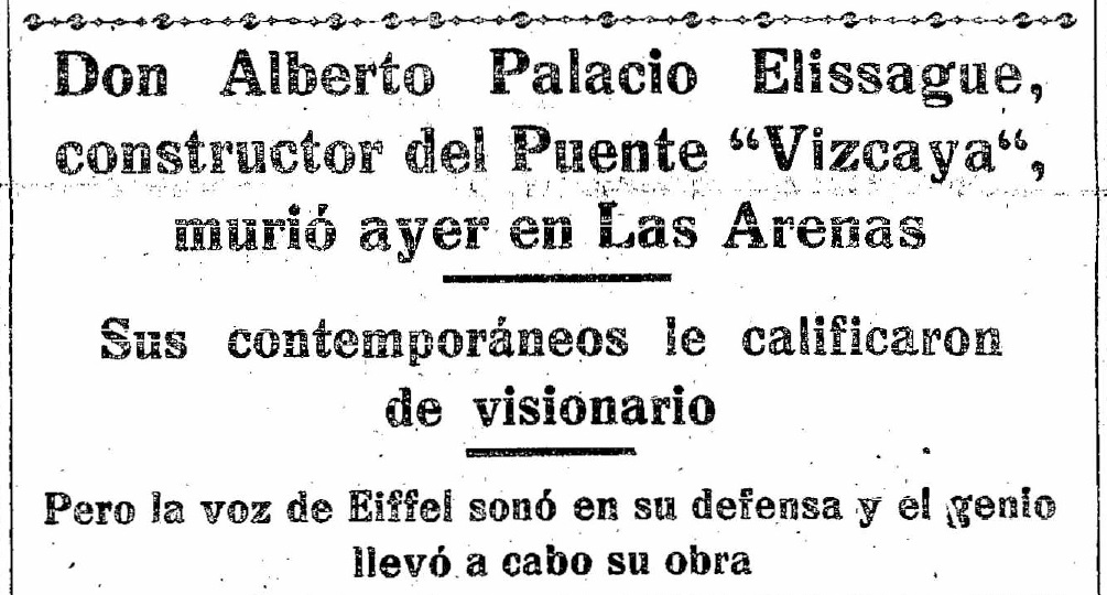 El arquitecto Alberto de Palacio Elissague fallece en Las Arenas en 1939