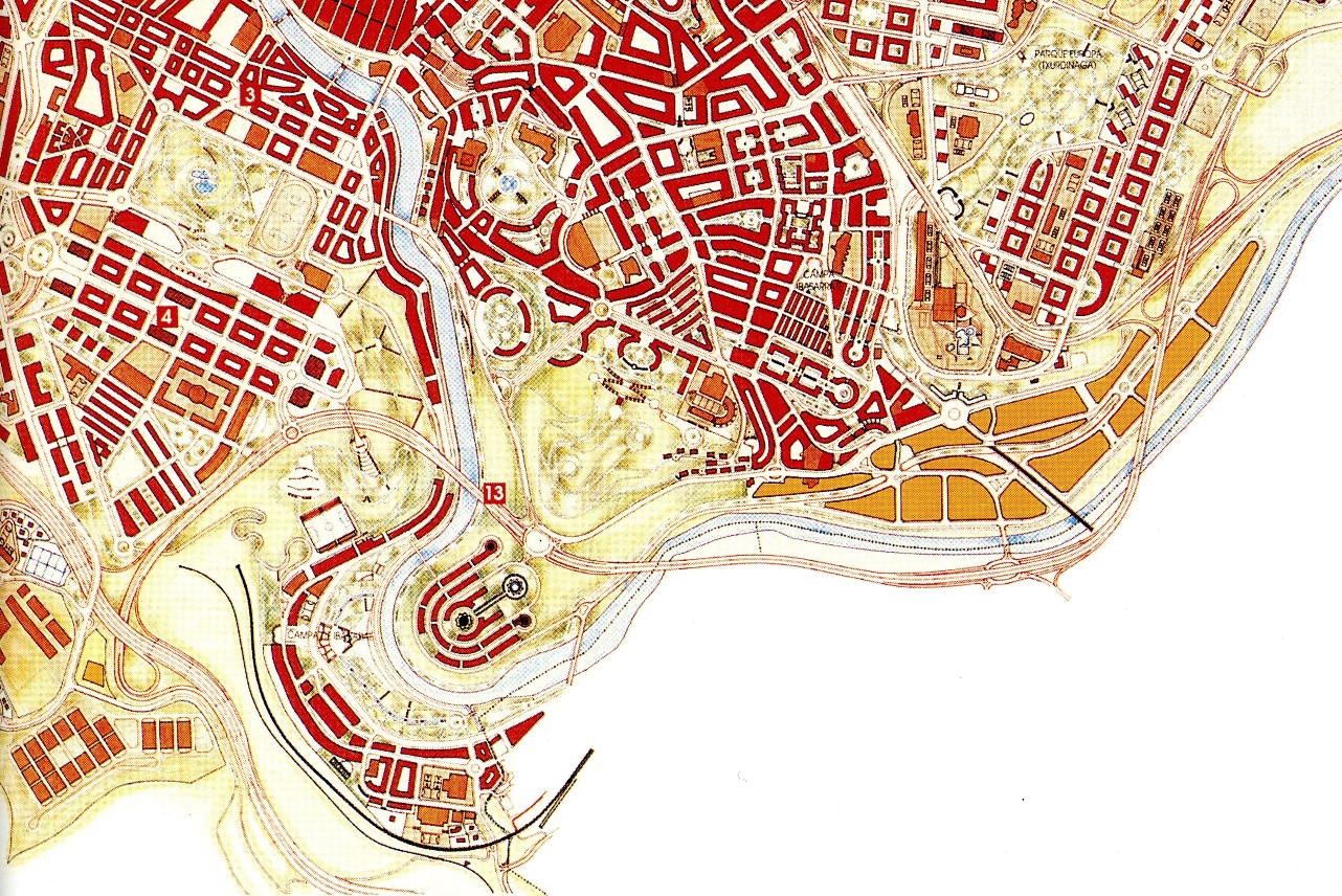 Plano del PGOU de Bilbao. Vista parcial zona este. / PGOU. Aprobación provisional. Mayo de 1992. Colección Joaquín Cárcamo