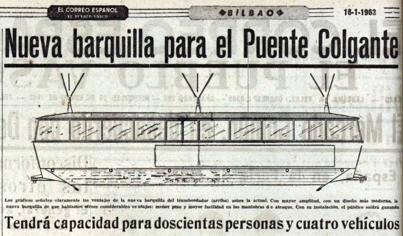 «Nueva barquilla para el Puente Colgante». / Diario El Correo Español, 16 de enero de 1963.