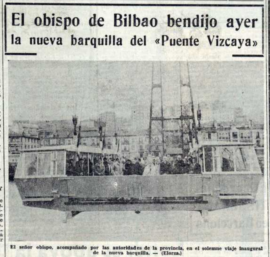 Bendición de la nueva barquilla del Puente Vizcaya. / Diario El Correo Español, 23 de mayo de 1964.
