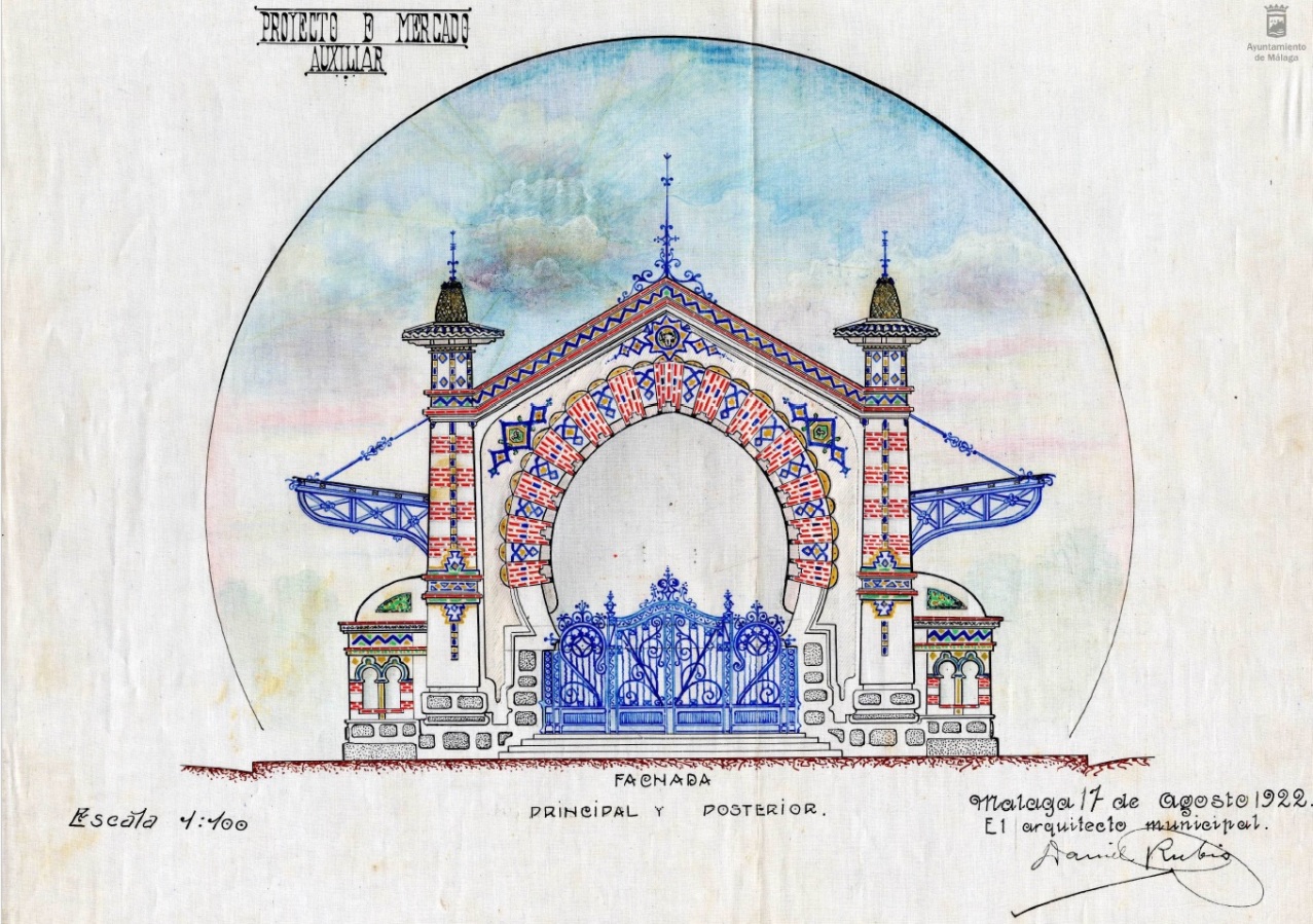 Mercado de Salamanca. Proyecto de Daniel Rubio. 1922. Fachada principal y posterior. / Archivo Municipal de Málaga.