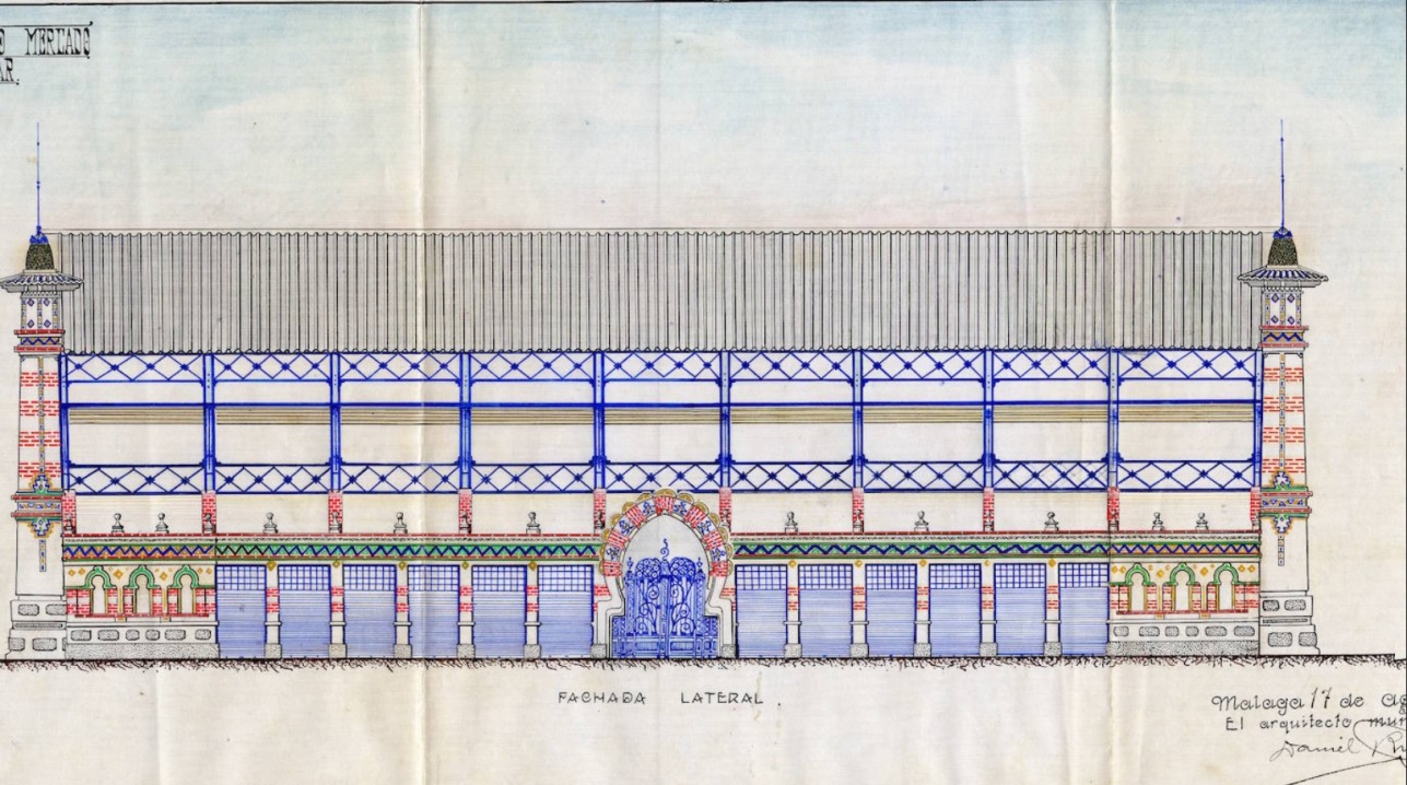 Mercado de Salamanca. Proyecto de Daniel Rubio. 1922. Fachadas laterales. / Archivo Municipal de Málaga.
