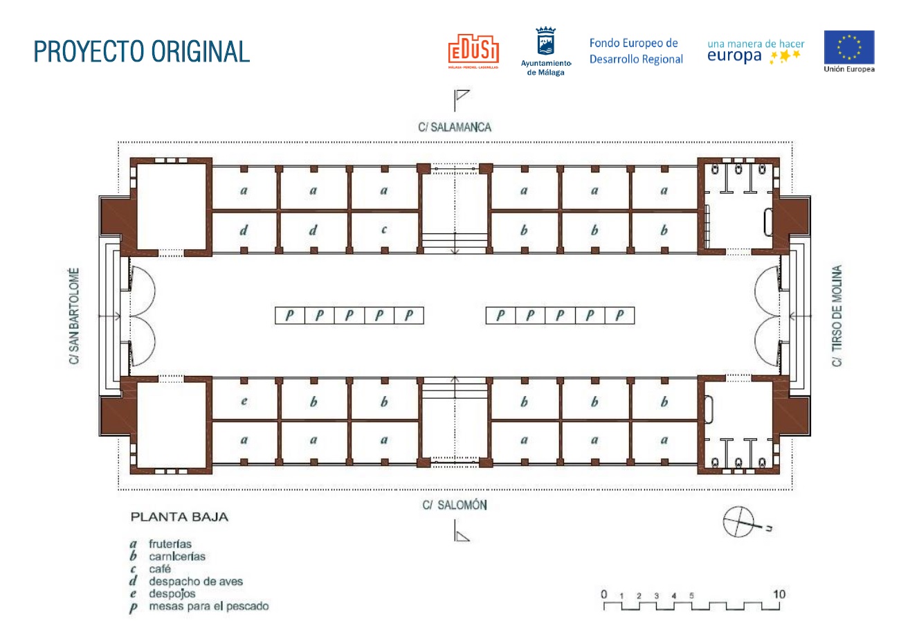 Mercado de Salamanca. Proyecto de Daniel Rubio. 1922. Plano de planta con distribución de puestos. / Archivo Municipal de Málaga. Ayto. de Málaga