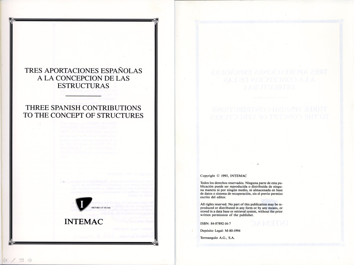 Tres aportaciones españolas a la concepción de las estructuras. Madrid, 1994. / Colección Joaquín Cárcamo Martínez.