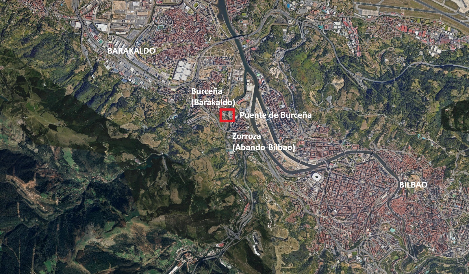 Situación actual del Puente de Burceña. / Google Maps y elaboración propia. Diciembre de 2025.