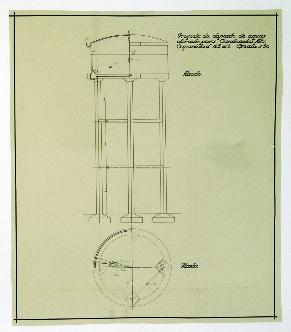 Proyecto de depósito de agua elevado en Carabanchel Alto, Madrid, 1945 / Archivo Carlos Fernández Casado. CEHOPU-CEDEX.